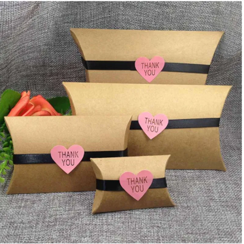 Boîte de papier cadeau écologique KM, nom de marque, recyclable, boîte à oreiller en papier kraft brun