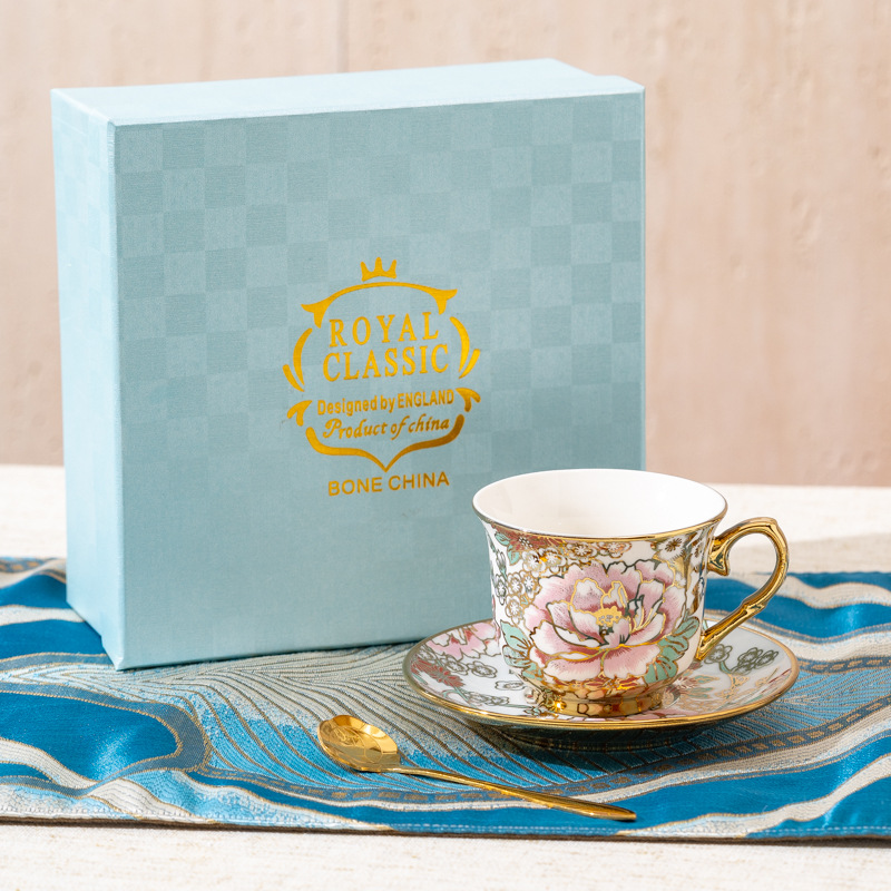 Soucoupe papillon 1 tasse cuillère dorée-coffret cadeau