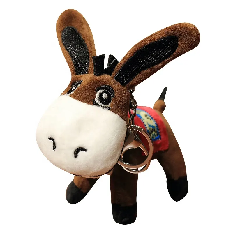Karikatür küçük eşek anahtarlık peluş oyuncak kız çocuk çantası anahtarlık küçük dolması hayvan burro anahtarlık kolye bebek dekorasyon için