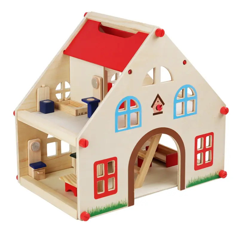 Nuovo prodotto di simulazione di legno strato due bungalow villa di sviluppo su due lati design principessa casa gioco di ruolo per bambini