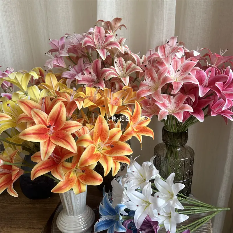 9 têtes 3D lys fleurs artificielles bouquet de lys salon mariage décoration maison ornements main bouquet fleurs