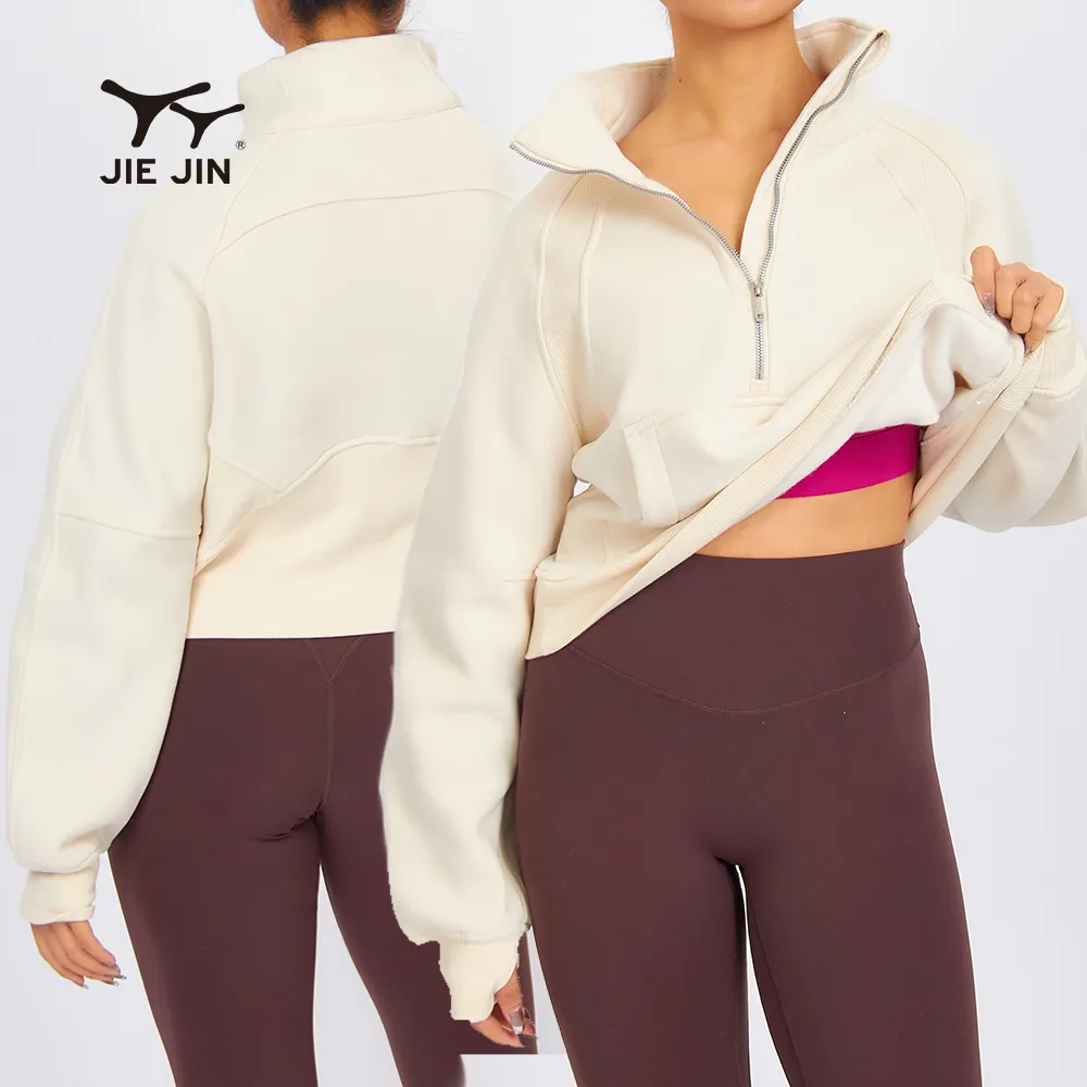 Vente en gros de pulls d'entraînement, sweat-shirt à demi-fermeture éclair pour femmes, sweats à capuche d'entraînement de grande taille