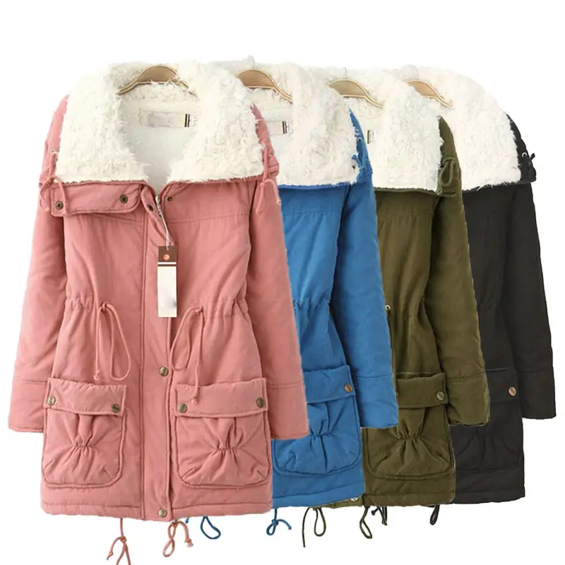 ठोस फर कॉलर जैकेट ऊपर का कपड़ा कोट महिलाओं मोटी गर्म आकस्मिक स्लिम कपास गद्देदार देवियों Parka ऊन सर्दियों जैकेट