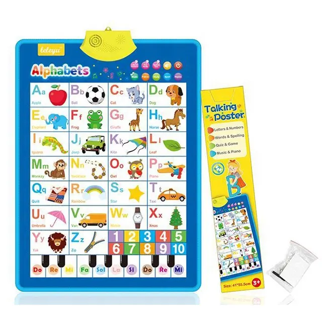 Alfabeto Inglés electrónico de animales para niños, tabla de Pared Interactiva con números ABC, Color Piano