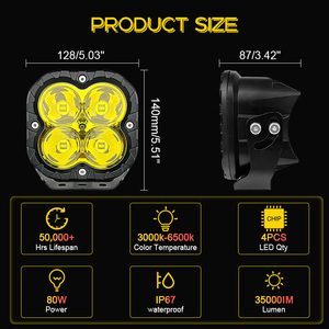 Yeni uzaktan kumanda 5 inç beyaz/sarı çalışma ışığı küp nokta sürüş ışın yardımcı LED ışık için araba SUV Offroad ATV UTV 4x4 - Product Image 2