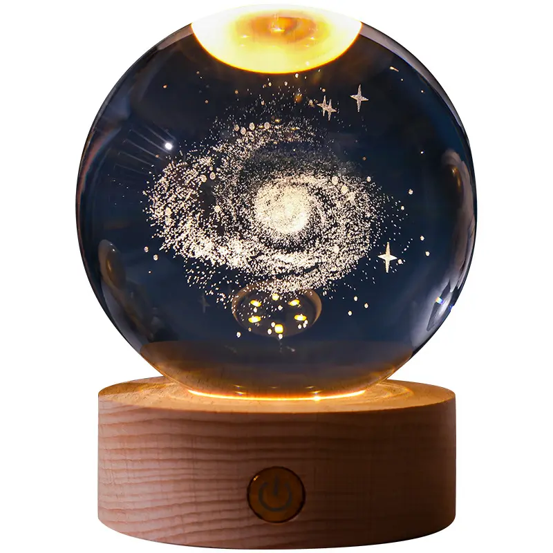 Cristallo all'ingrosso della sfera di cristallo luce notturna Souvenir artigianato di san valentino 3D laser led personalizzati intagliato regali di natale