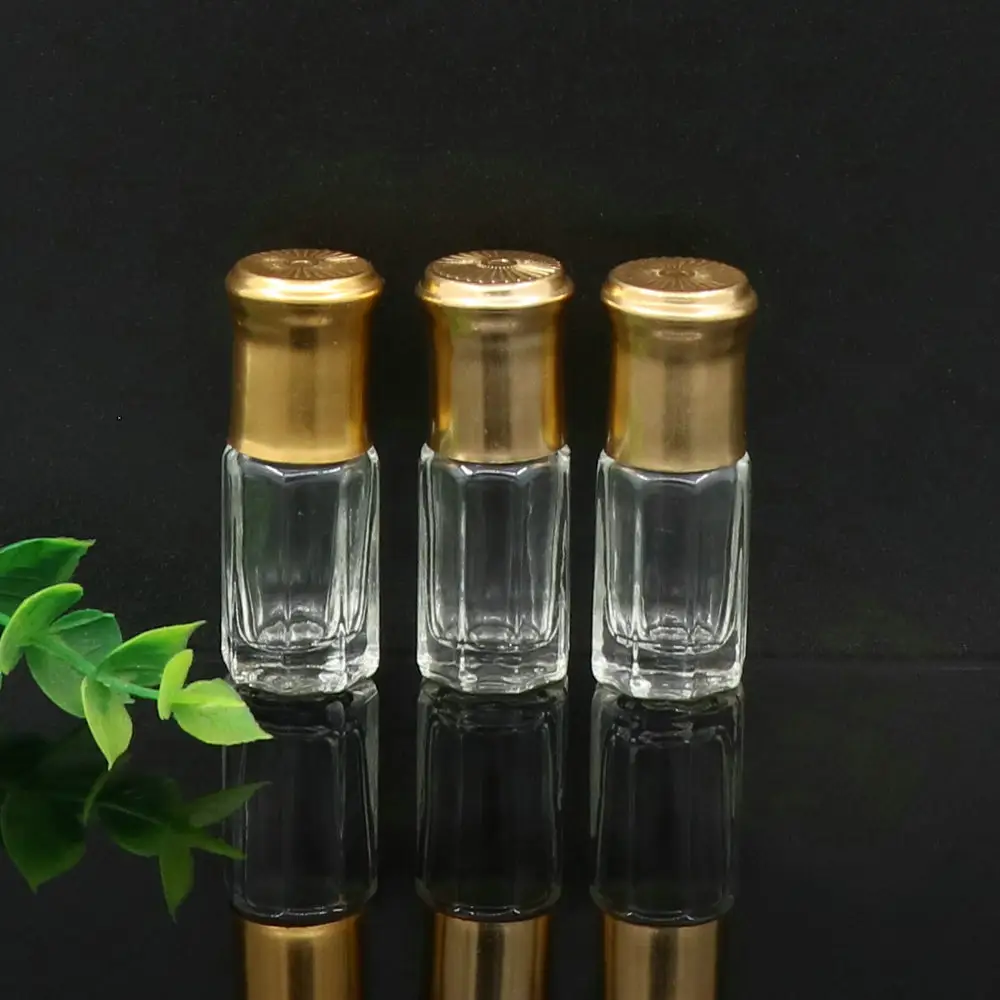 Lot de 5 bouteilles pour testeur de parfum, 3ml, tricot d'octogone, d'artr, huile de parfum, avec capuchon en aluminium doré, vente en gros à taïwan