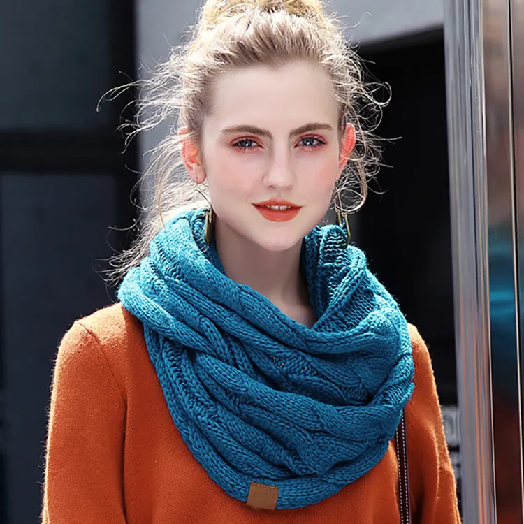 Cosum di modo della signora del cerchio loop infinito inverno sciarpa a maglia fazzoletto da collo della sciarpa di spessore per le donne