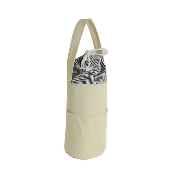 ice bag picnic canvas insulated thermal wine bag bottle round drawstring RPET thermal cooling bag