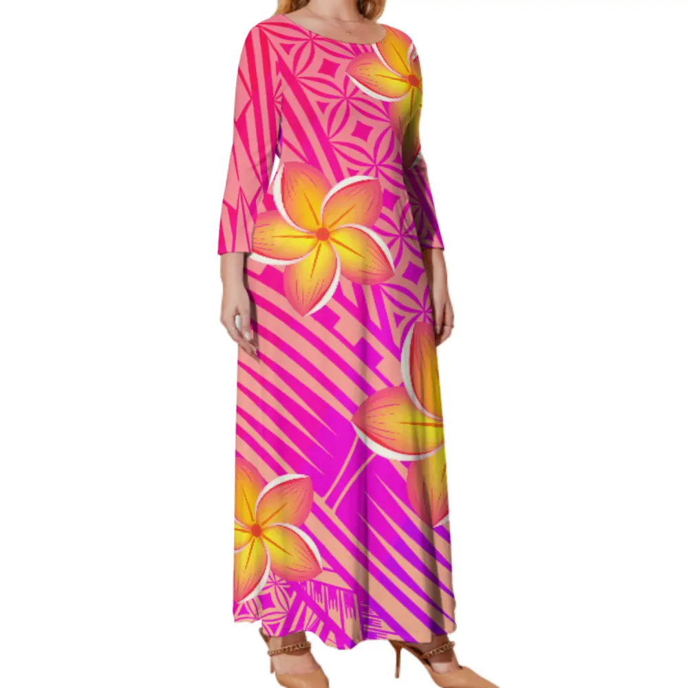 2023 Summer Pacific Island Art Nachhaltiger O-Ausschnitt Langes Kleid Persönlichkeit Mode Big People Rundhals ausschnitt und lange Ärmel