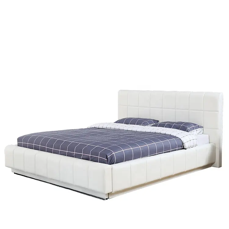 Willhome Modern tasarım beyaz PU deri yatak yumuşak yüzey üç tarafı LED ışık ve ev mobilya yatak odası için depolama