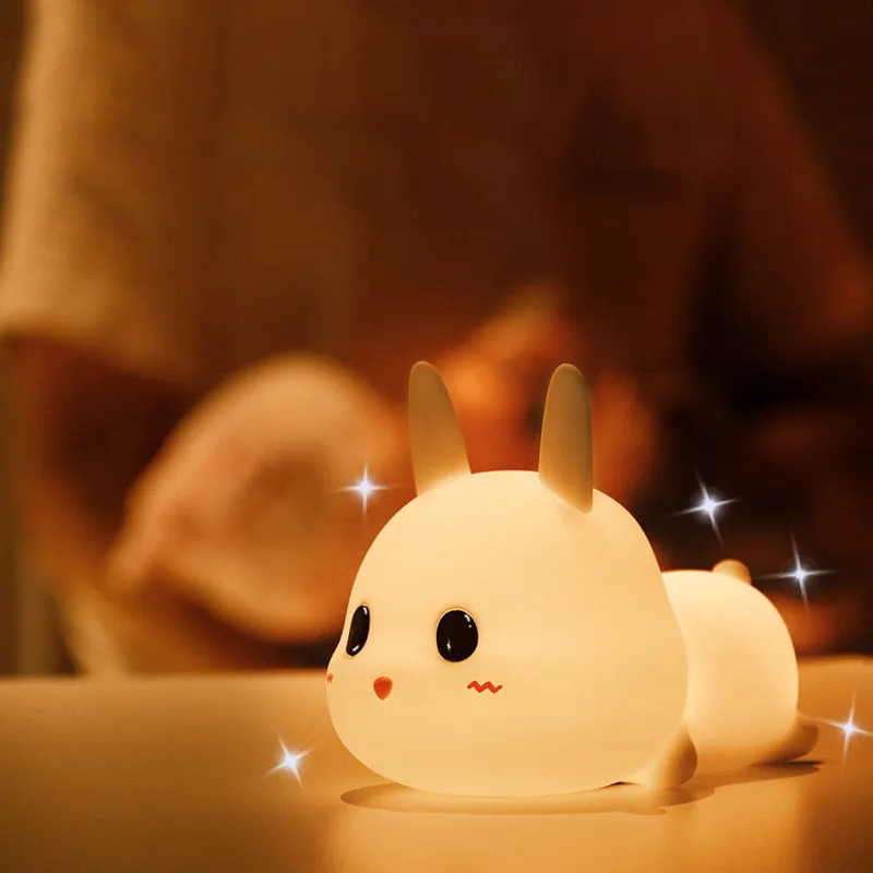 ซิลิโคนไฟกลางคืน LED กระต่ายกระต่ายสีสันอ่อนนุ่มพร้อมรีโมทควบคุม