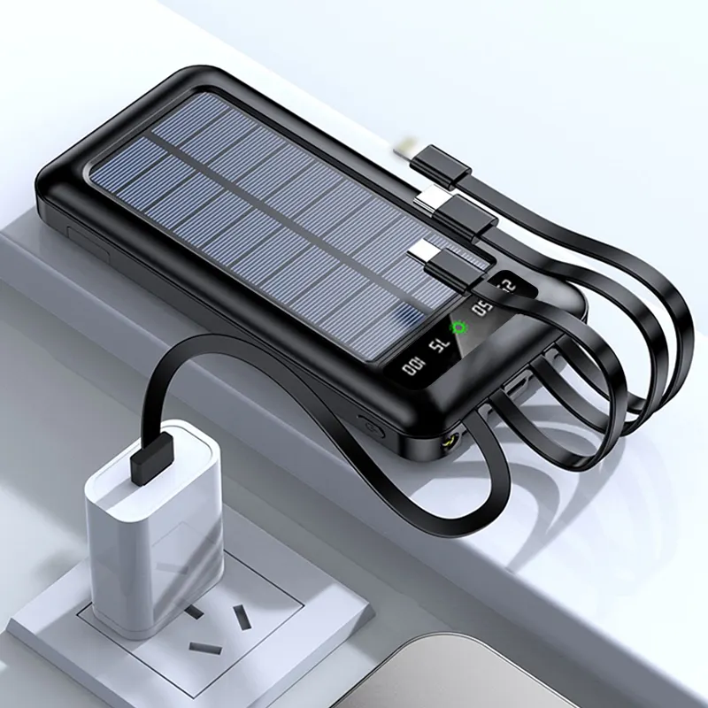 Banco De Energia Solar Dual USB Power Bank 20000mAh Carregador de Bateria Impermeável Painel Solar Portátil Externo 10000mah com Luz LED