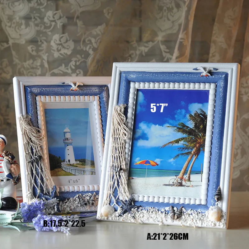 Ywbeyondビーチのテーマ地中海スタイルのフォトフレームホームテーブルの装飾航海の装飾パーティーの好意と贈り物