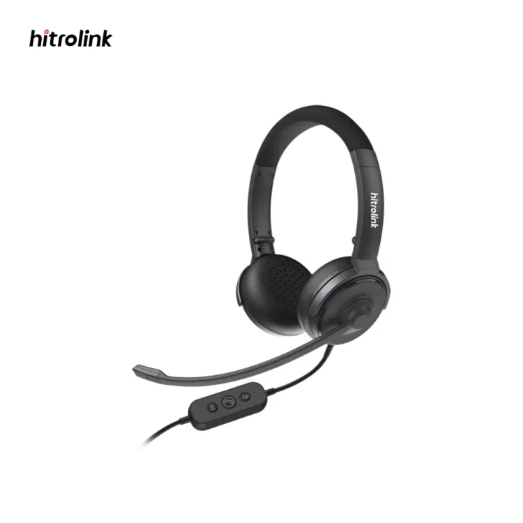 Hitrolink Headset berkabel, headphone Stereo Laptop PC dengan mikrofon peredam bising kontrol In-Line USB