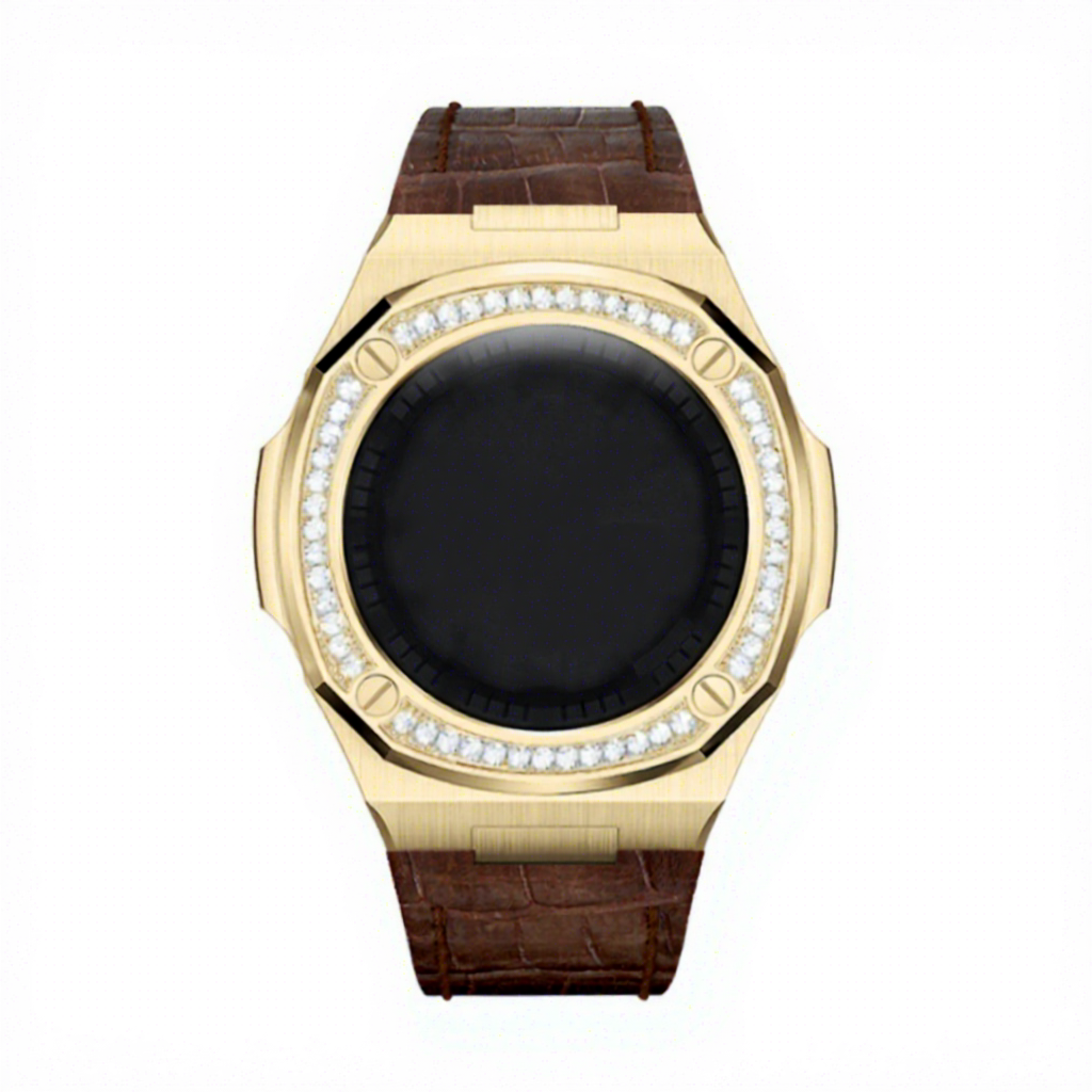 Gold case+brown leather band