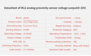 High Quality M12 Flush Mount 0-10V <strong>Analog</strong> Voltage <strong>Output</strong> Normally Open Inductive <strong>Proximity</strong> Switch <strong>Sensors</strong>