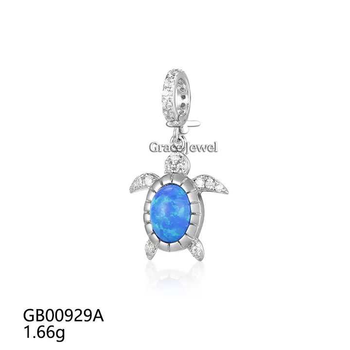 Gioielli Grace grande pietra preziosa blu opale 925 in argento Sterling fantasia cartone animato animale tartaruga marina graziosi ciondoli ciondoli ciondoli