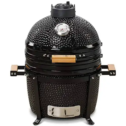 Parrilla de carbón personalizada para cocinar al aire libre barbacoa grande Kamado de 15 pulgadas con carrito y estantes laterales