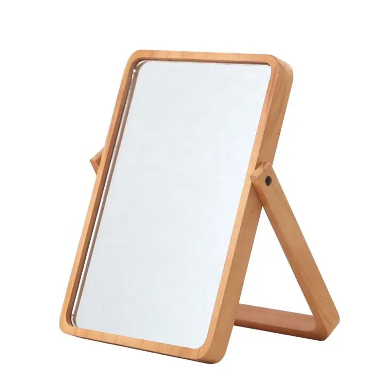 Solid Wood Creative Desktop Portable Wall-mounted HD Cosmetic Mirror