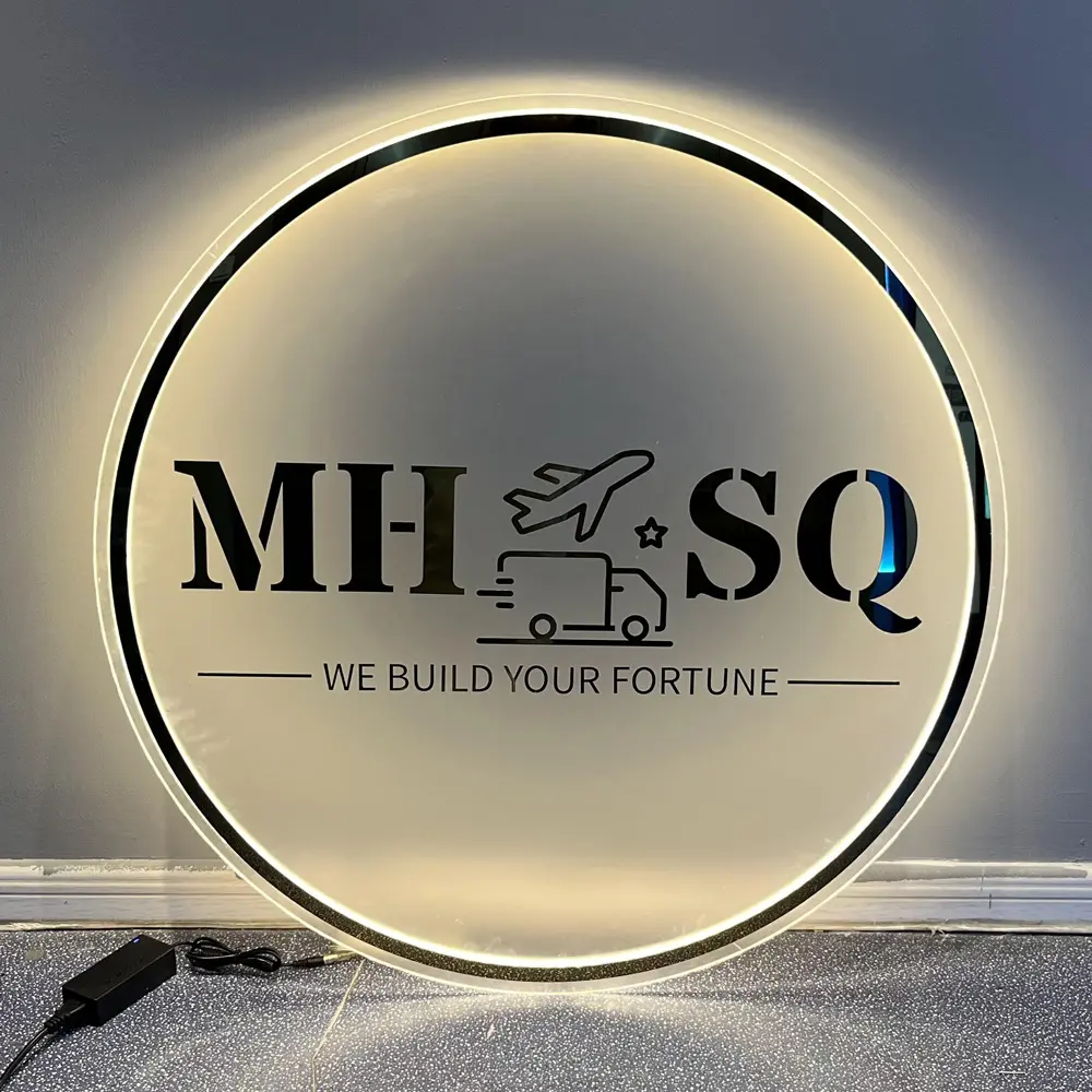 Salone di bellezza illuminato logo viola muro 3d Logo segno personalizzato rotondo specchio acrilico segno oro segno salone per le imprese