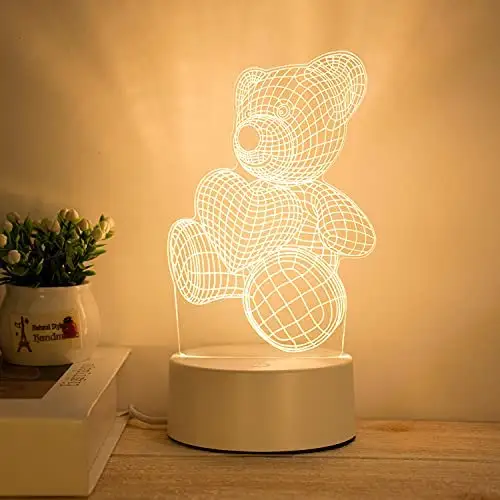 Venta al por mayor 3D oso lámpara de escritorio ABS alimentado por batería personalizado acrílico transparente luces Base para luz de Noche en Blanco Led