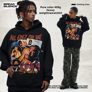 เสื้อสเวตเชิ้ตคอกลมวินเทจใส่ได้ทั้งชายและหญิงสำหรับ2Pac เสื้อกันหนาวมีฮู้ดสีทึบพิมพ์ลายข้ามพรมแดน400กรัมพอดีกับฤดูใบไม้ร่วงฤดูหนาว - Product Image 3
