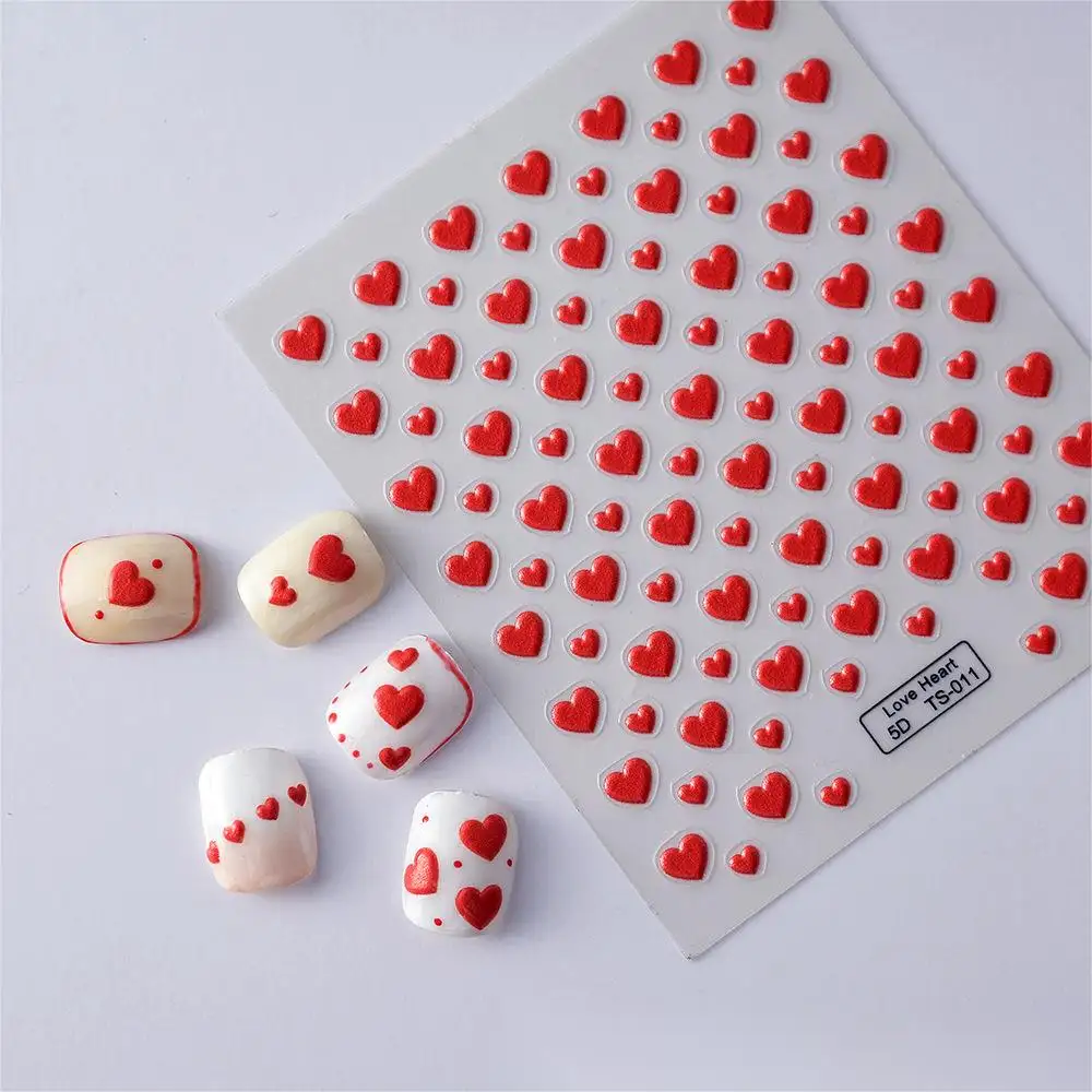 Red Heart Cartoon Embossed Nail Art Stickers for Nail Art Decoration Cute Nail Sticker