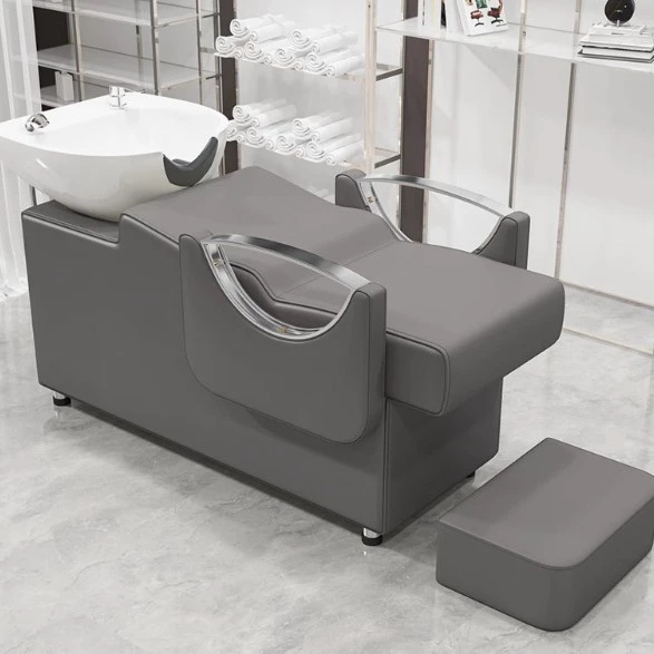 Grey + silver handrails + white basin