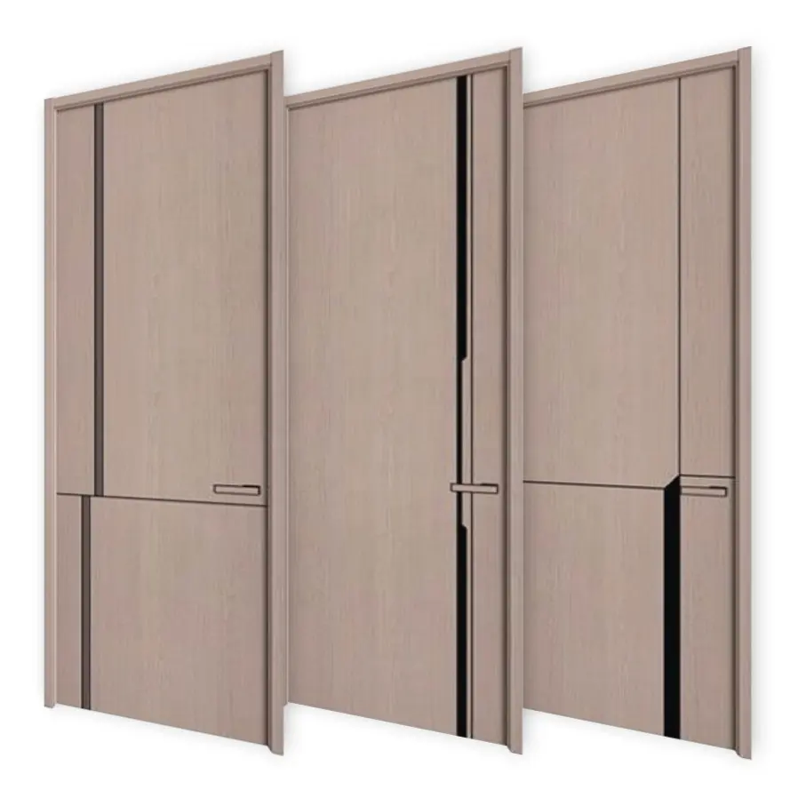 Interior Doors with Frames Wood Eco Wood Decorative Prehung Interior WPC Wood Easy Install Walnut Color Bedroom Waterproof