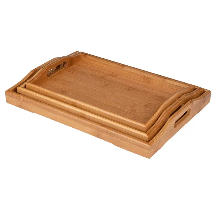 Wholesale Set of 3 Organizer Plate Serving Food Tea Table Bamboo Salon Tray for Party Kitchen