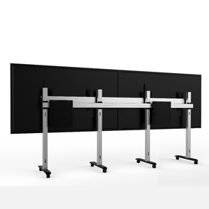 Heavy Duty Adjustable Monitor 2 Screens Cart Moveable <strong>TV</strong> Floor Stand with Wheels Steel Aluminum <strong>Mount</strong> for Wall <strong>Installation</strong> - Product Image 4