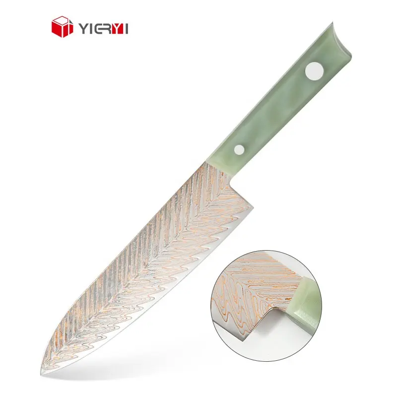 سكين طاه صلب دمشقي من النحاس عالي الكربون 8 بوصة صناعة يدوية احترافية سكاكين يابانية للمطبخ