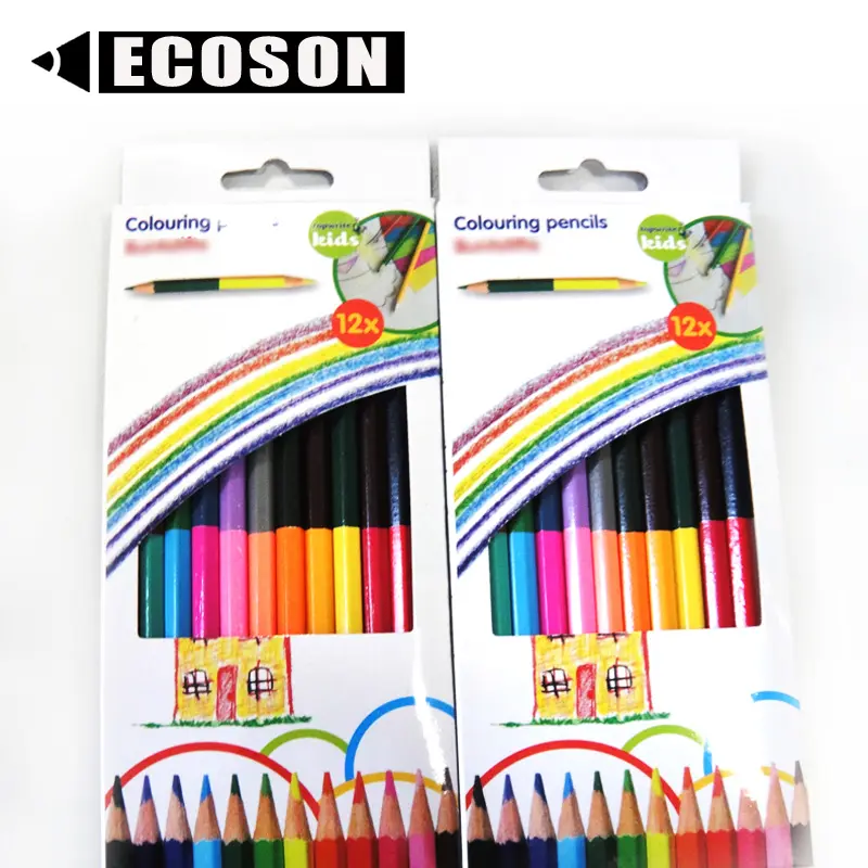 Lápis colorido de ponta dupla 12pk, lápis para escrita, cabeça dupla, azul, vermelho, verde e amarelo, pré-afiado, lápis de cor para crianças