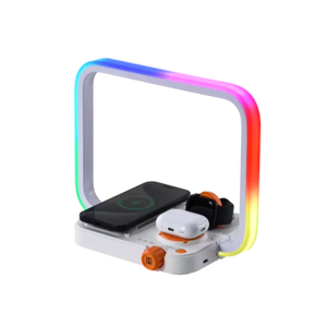 15W <strong>4</strong>-in-1 Smart Home <strong>LED</strong> Desk Lamp Wireless Charger Stand Phone Watch Holder 3 Colors 12-Level Brightness Auto <strong>Timer</strong> USB Power - Product Image 1