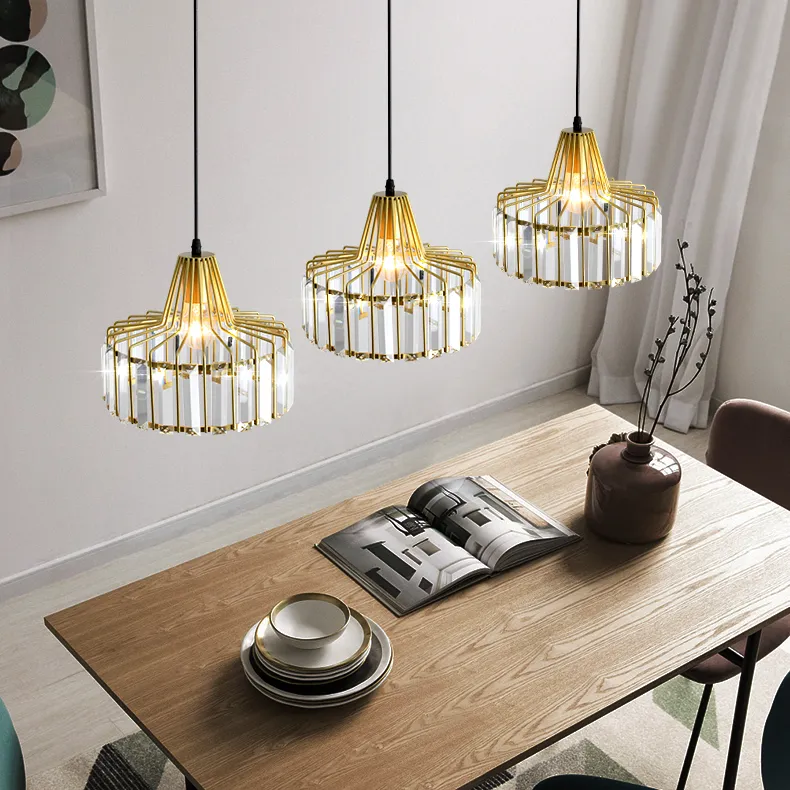 Scandinavian three-head crystal dining room chandelier minimalist black and gold bar bedroom bedside pendant lamp
