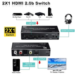 4K 2x1 HDMI2.0b <strong>Switch</strong> <strong>2</strong> <strong>Input</strong> <strong>1</strong> <strong>Output</strong> 4K@120Hz Switcher Box with ARC Remote Optical Toslink SPDIF+Coaxial+Analog RCA Audio