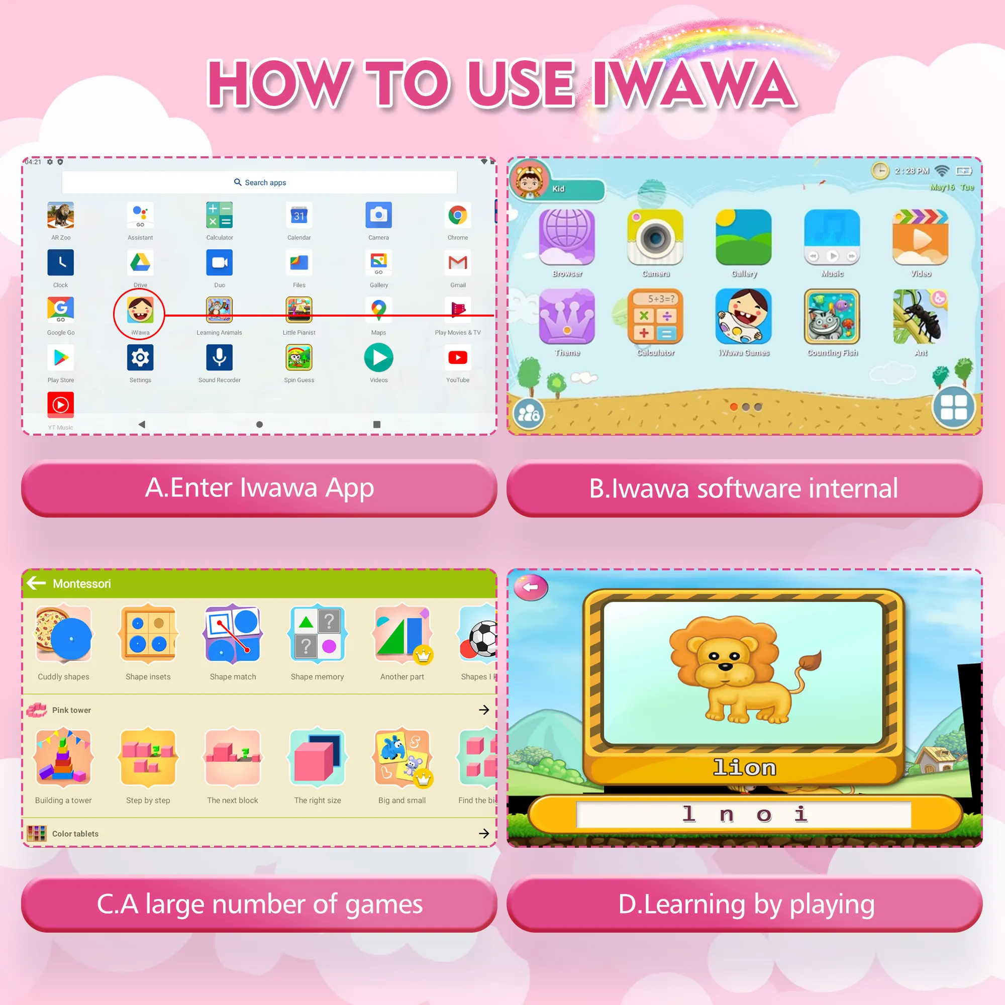 Veidoo-Tablette pour enfants de 10 pouces, étui antichoc en EVA, 4 Go de RAM, 64 Go de stockage, pour enfants, avec écran IPS, applications d'apprentissage