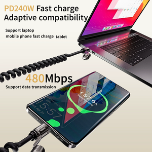 สายชาร์จ200ซม. 240W USB A USB ไปยัง Type-C สายชาร์จเร็ว2 IN 2สปริงสายเคเบิลข้อมูล4 in 1สำหรับโทรศัพท์ที่ใช้บนรถ - Product Image 5