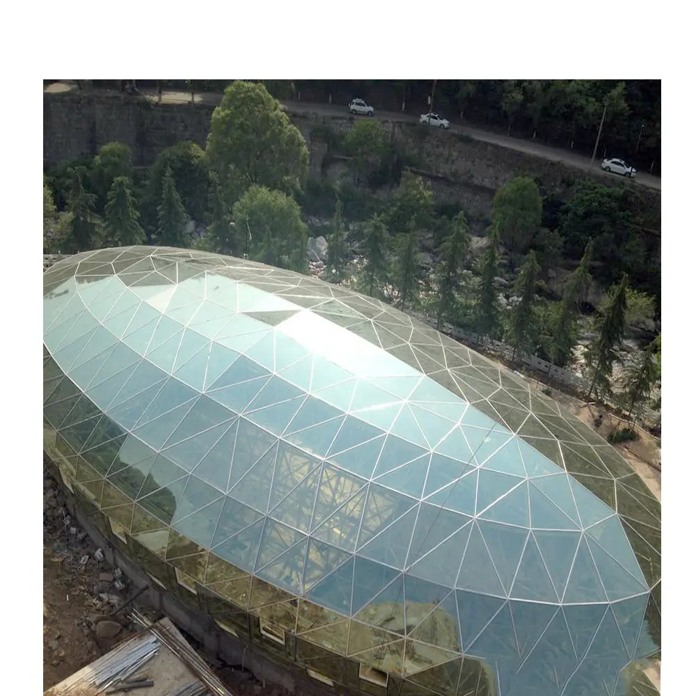 Marco de espacio de cristal geodésico, cúpula de construcción de luz diurna, cubierta de cristal, techo, tragaluz, estructura de acero Prefabr, cúpula de cristal para mosqueta