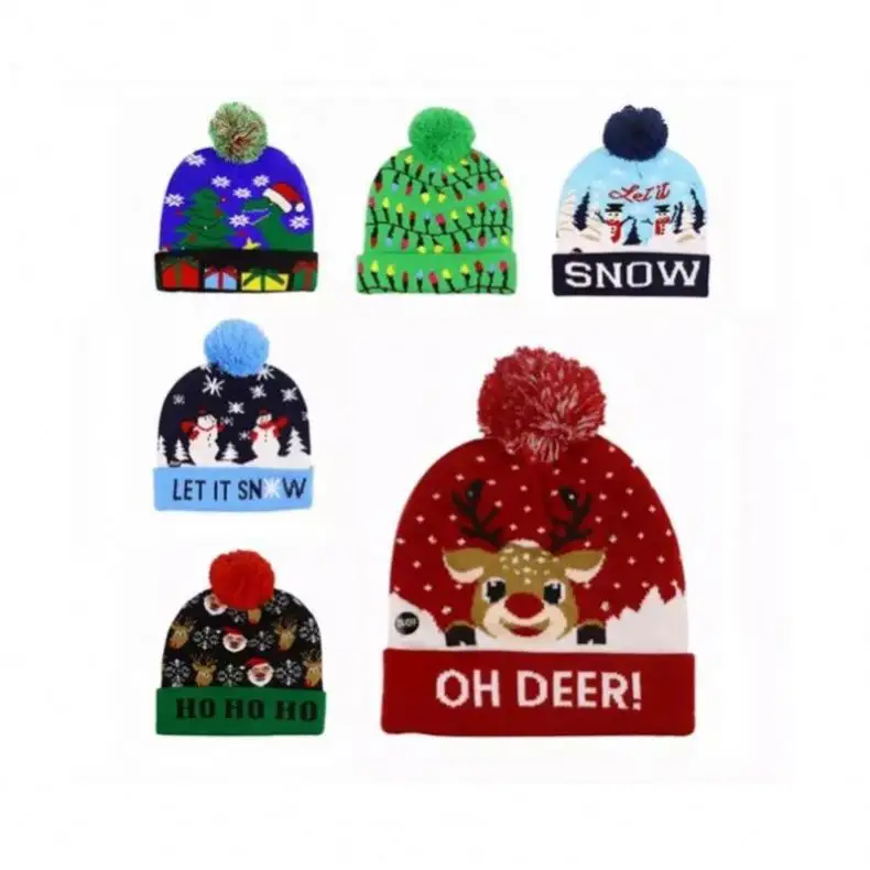 New fashion Custom Christmas Acrylic Beanie Knit Hat with LED for adult and children