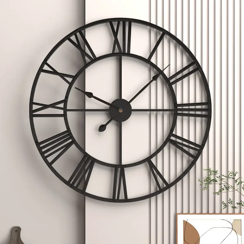 Reloj metálico de hierro para sala de estar, reloj de pared con números romanos decorativos, varios tamaños