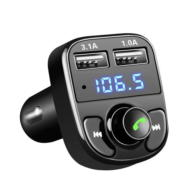 Kit de reproductor MP3 para coche, transmisor FM con llamada manos libres, 5V, 3,1a, puerto USB Dual, cargador X8, transmisor inalámbrico de Audio FM