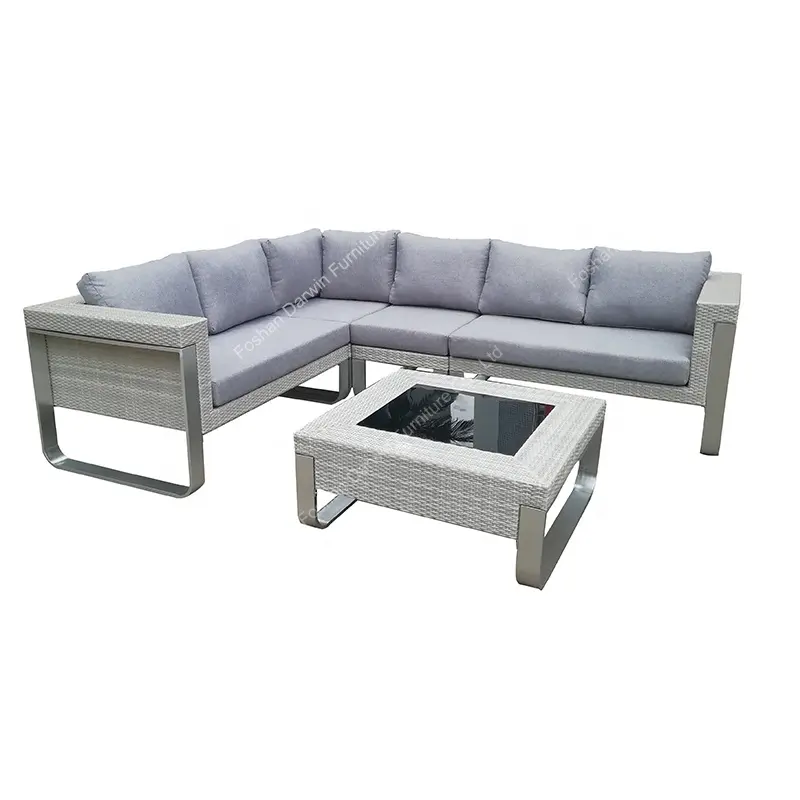 Nieuwe Outdoor Furniture L Vorm Rotan Hoekbank Set Outdoor Sofa Rotan Sofa