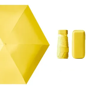LS09 özel Mini UV yağmurlu cep 5 katlanır şemsiye seyahat güneşlik Logo baskı için küçük düz kolu vaka manuel kontrol - Product Image 1