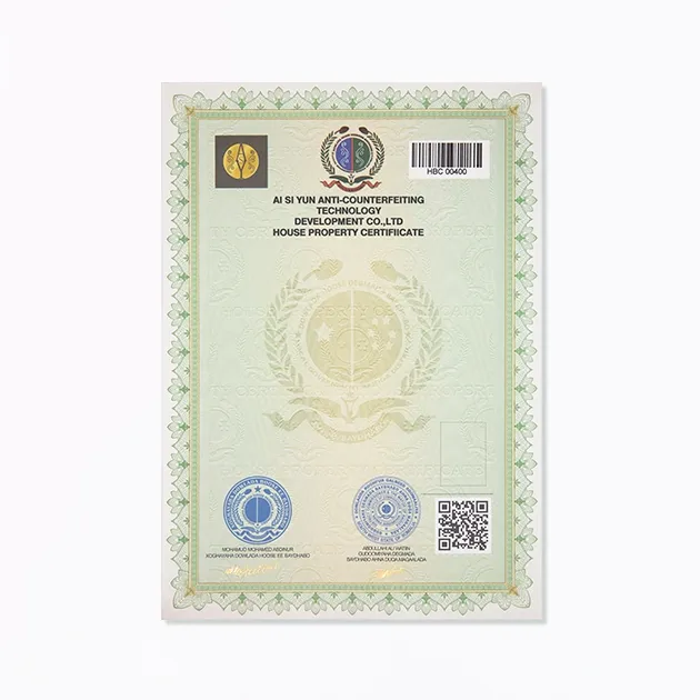 Certificato di proprietà della casa personalizzato ologramma stampa a caldo certificato Anti-contraffazione carta di sicurezza A4