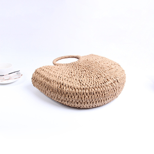 夏季复古女包简约编织草包双手柄圆形纸绳手提包绳扣 - Product Image 2