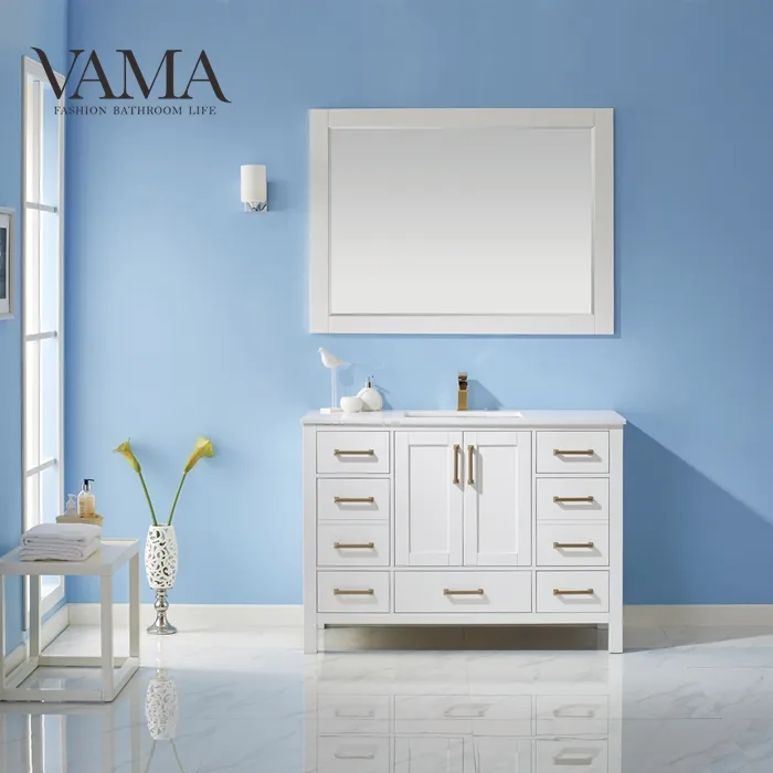 VAMA 48 inç sıcak satış banyo vanity ev altın donanım ucuz beyaz banyo dolapları tek lavabo 785048
