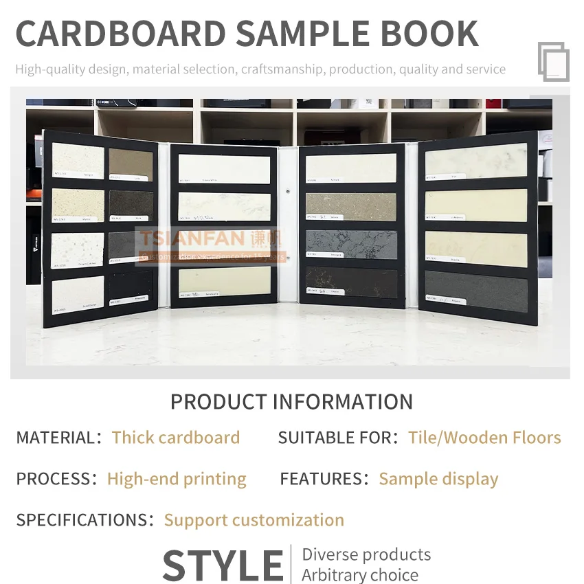 High Quality small size wooden floor page turn marble glass artificial stones quartz display catalog carpet sample book
