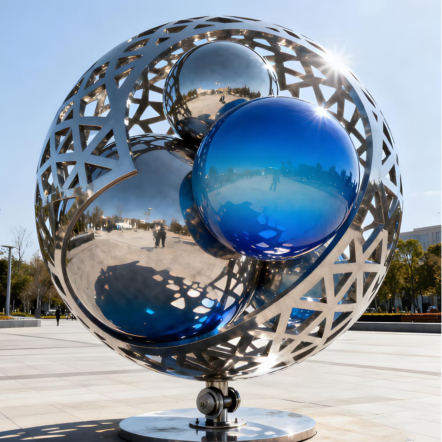 Stainless steel sphere globe sculpture
